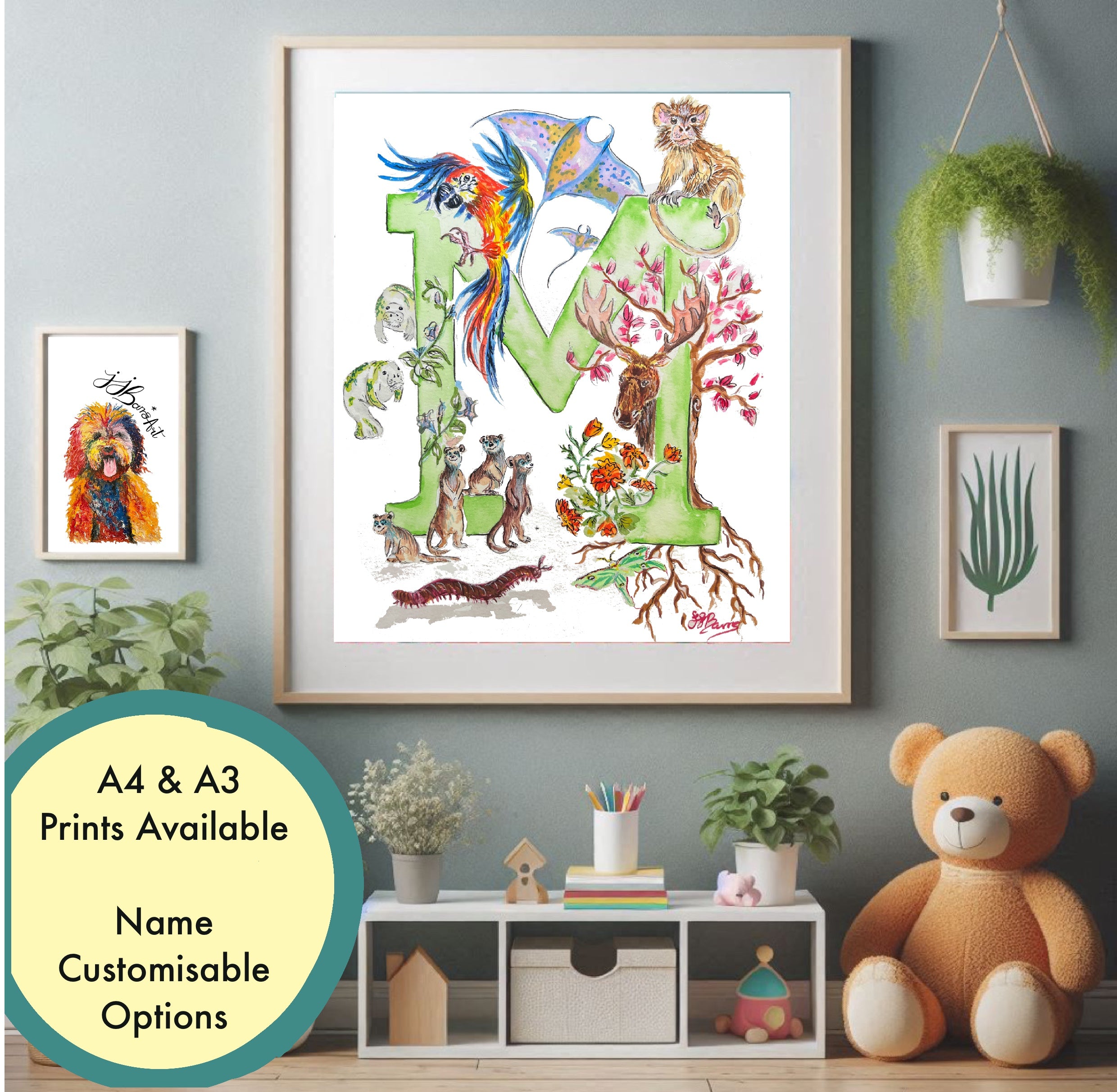 *M* A4/A3 Custom Name And Letter, Watercolour Art Print image 2