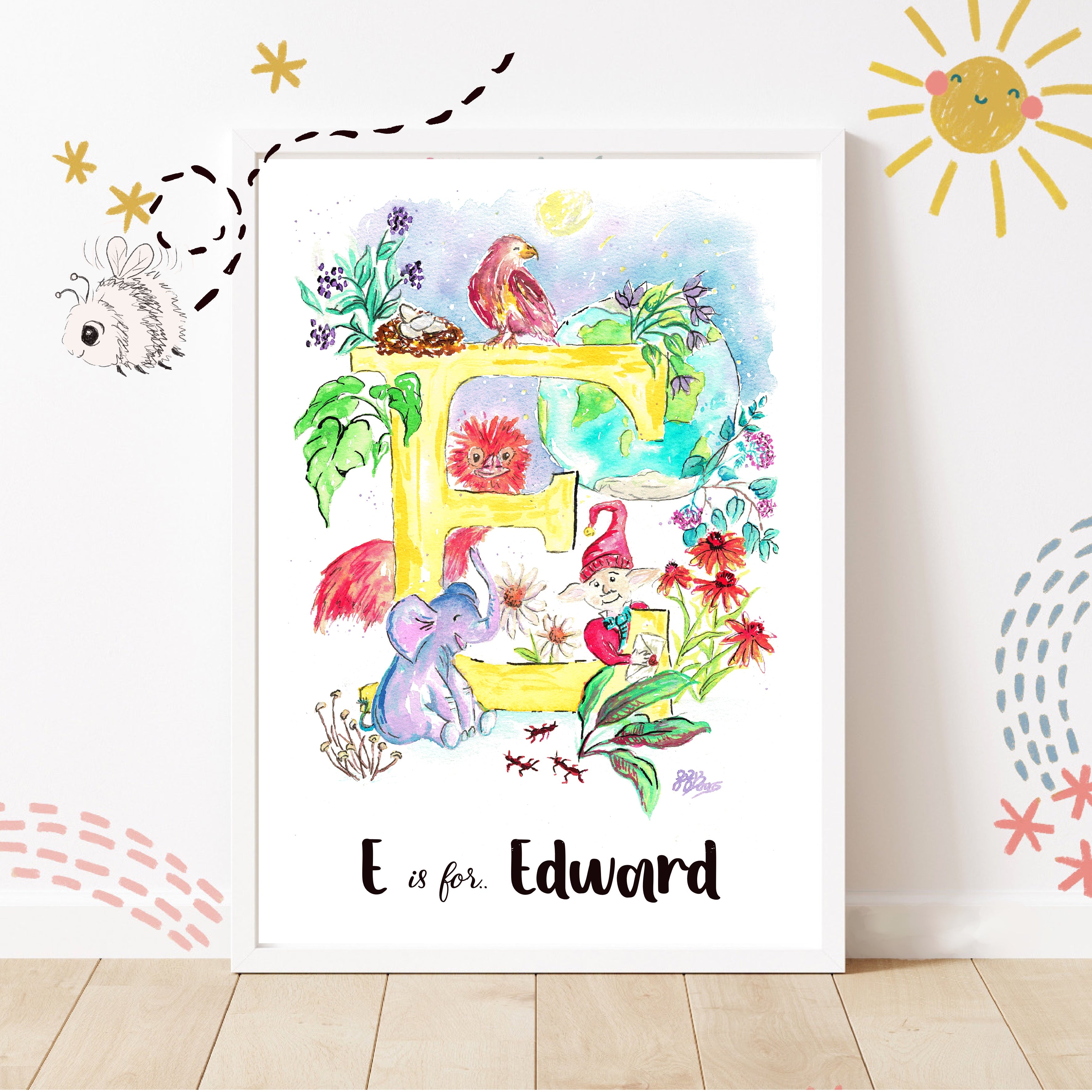 Letter *E* A4/A3 Custom Name and Letter, Watercolour Art Print image 0
