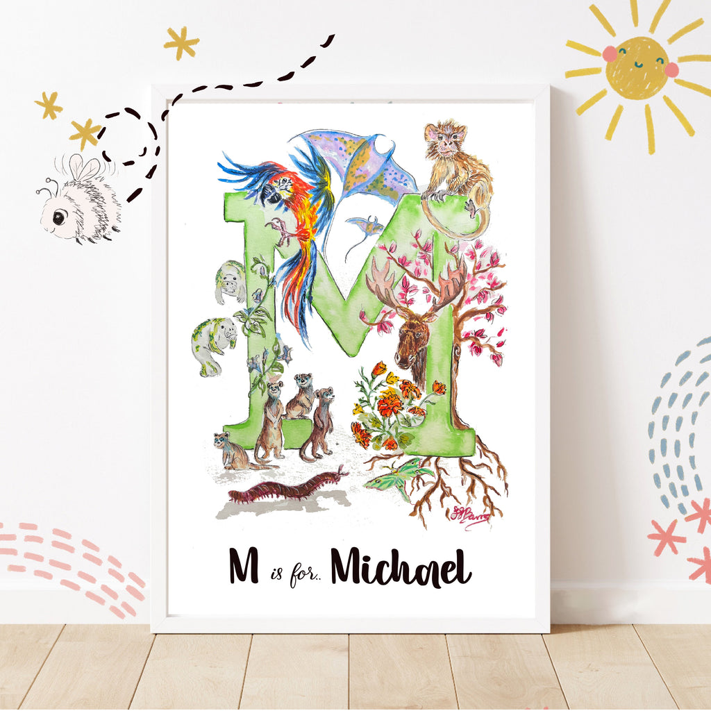 *M* A4/A3 Custom Name And Letter, Watercolour Art Print image 0