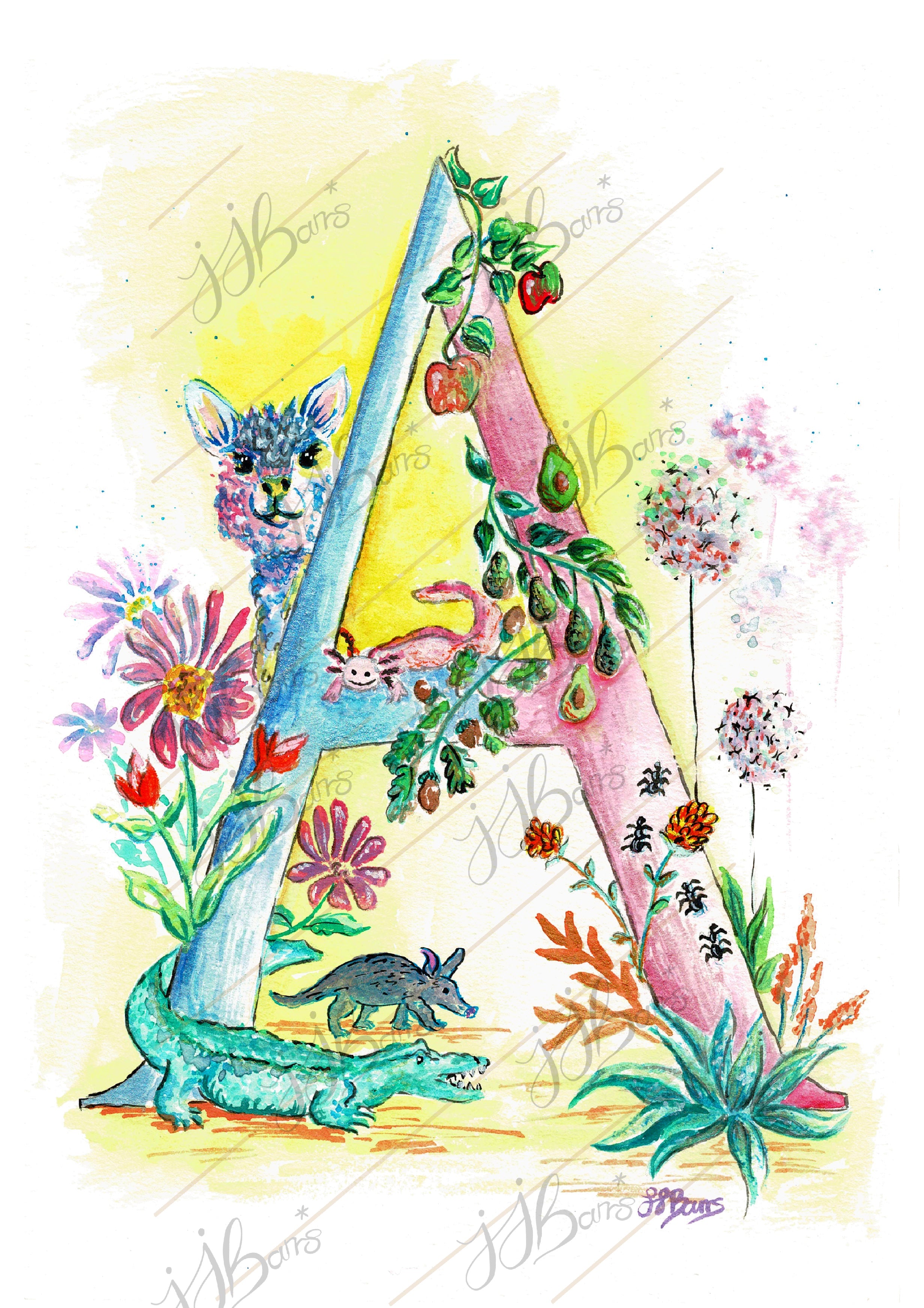 Letter *A* A4/A3 Custom Name & Letter, Watercolour Art Print image 2